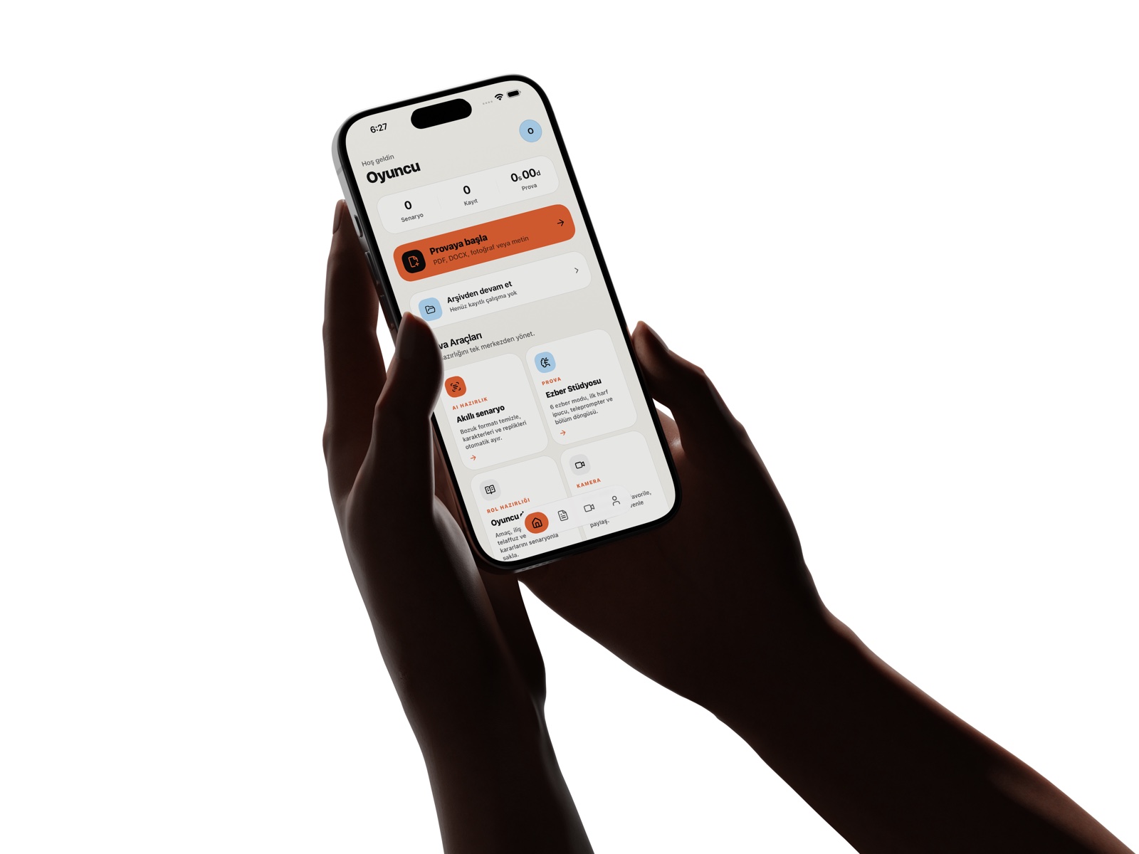 Oyuncu adlı kullanıcıyla AuditionLab iPhone ana ekranı