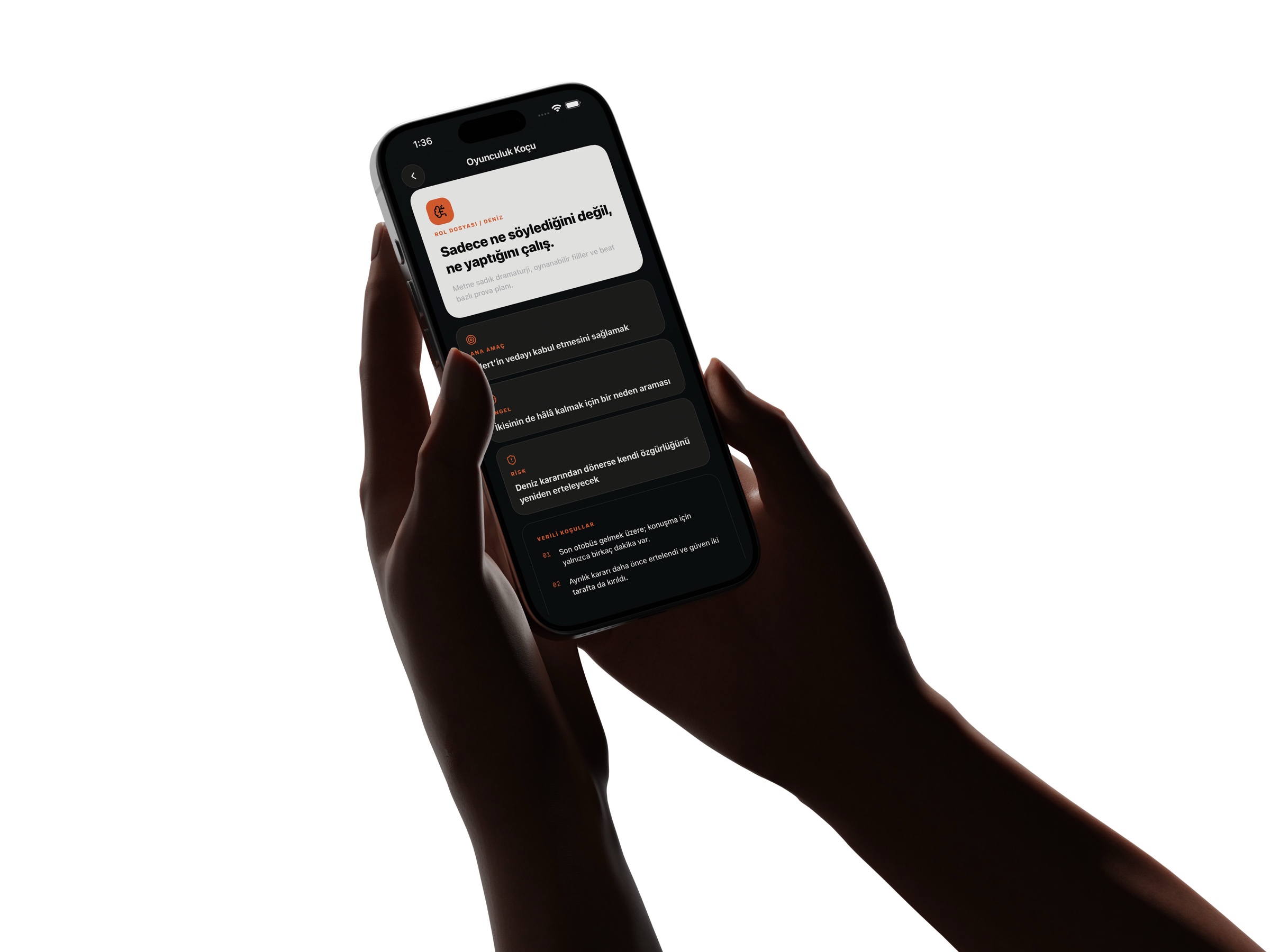 AuditionLab iPhone uygulamasında Oyunculuk Koçu rol dosyası
