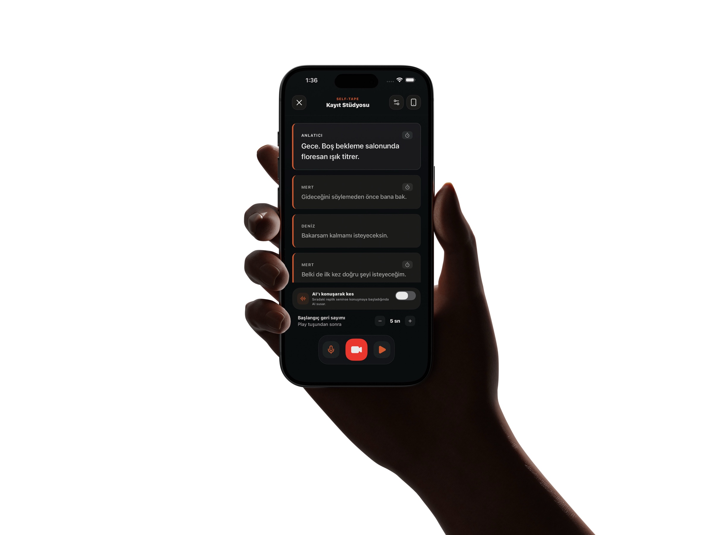 AuditionLab iPhone uygulamasında Self-tape Kayıt Stüdyosu